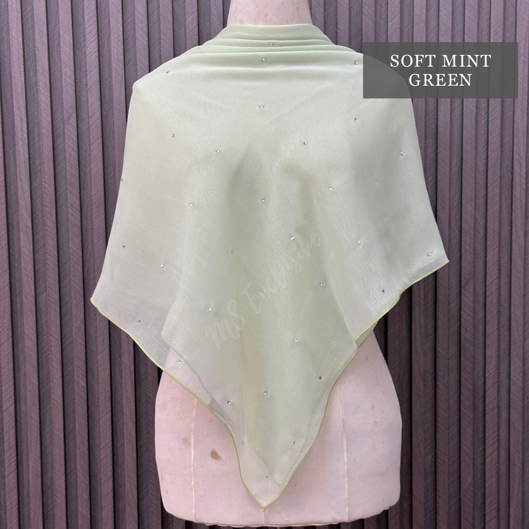 Tudung Bawal Tabur Crystal SWA (Bawal Asli)