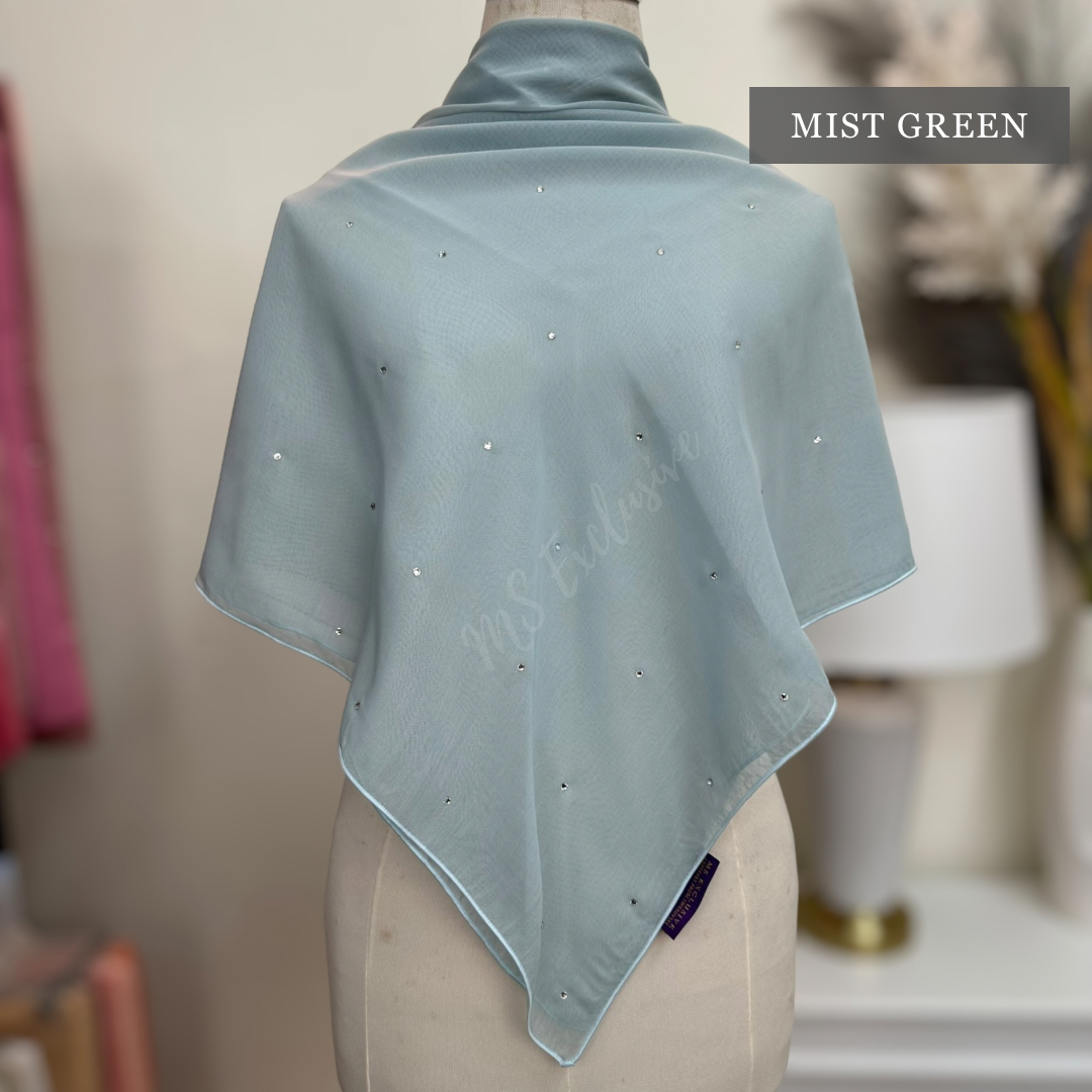 Tudung Bawal Tabur Crystal SWA (Bawal Asli)
