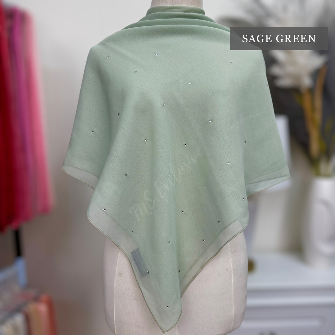 Tudung Bawal Tabur Crystal SWA (Bawal Asli)
